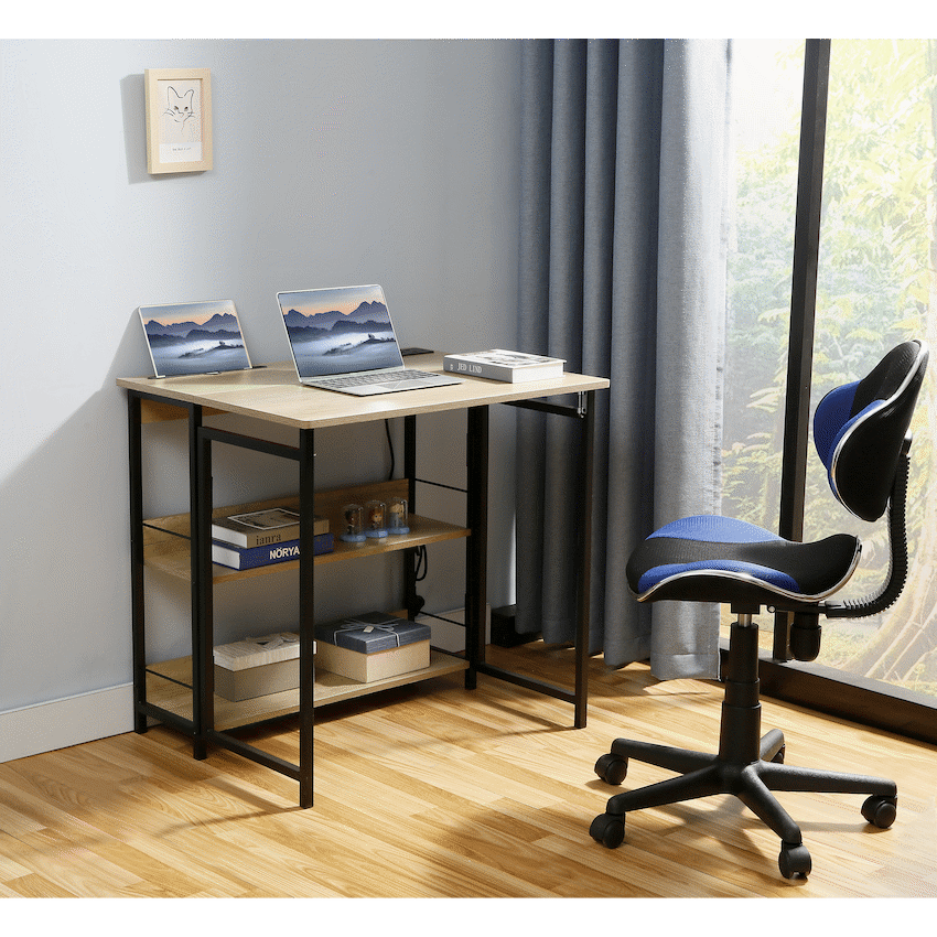 Everfurn Viron Folding Desk with 2-Prong Plugs and USB