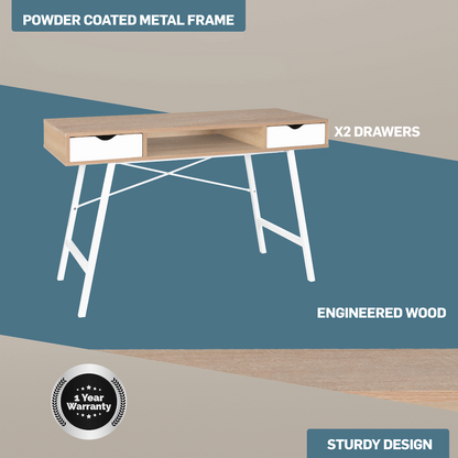 Everfurn Rain Work Desk - Study Desk with Two Drawers, Steel Frame, Adjustable Feet