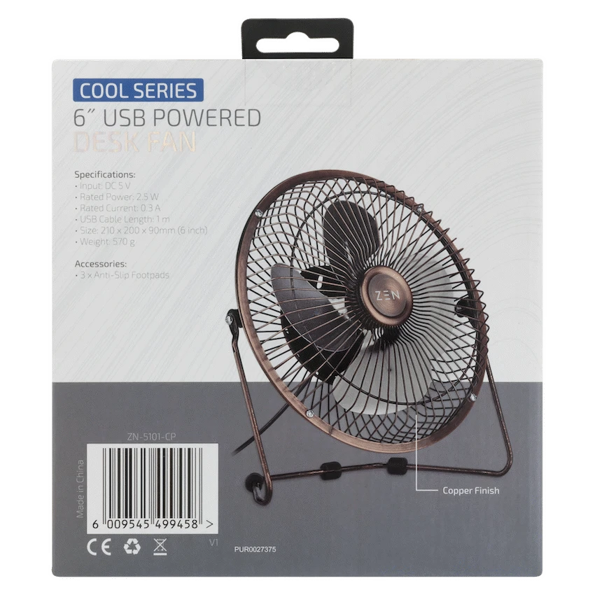 Zen Cool Series 6in Desk Fan - Copper