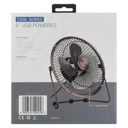 Zen Cool Series 6in Desk Fan - Copper