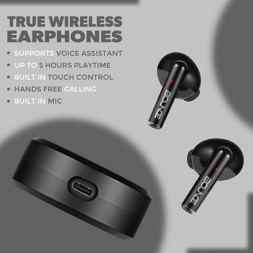 Bounce Proton Series True Wireless Earphones with Charging Case - Black