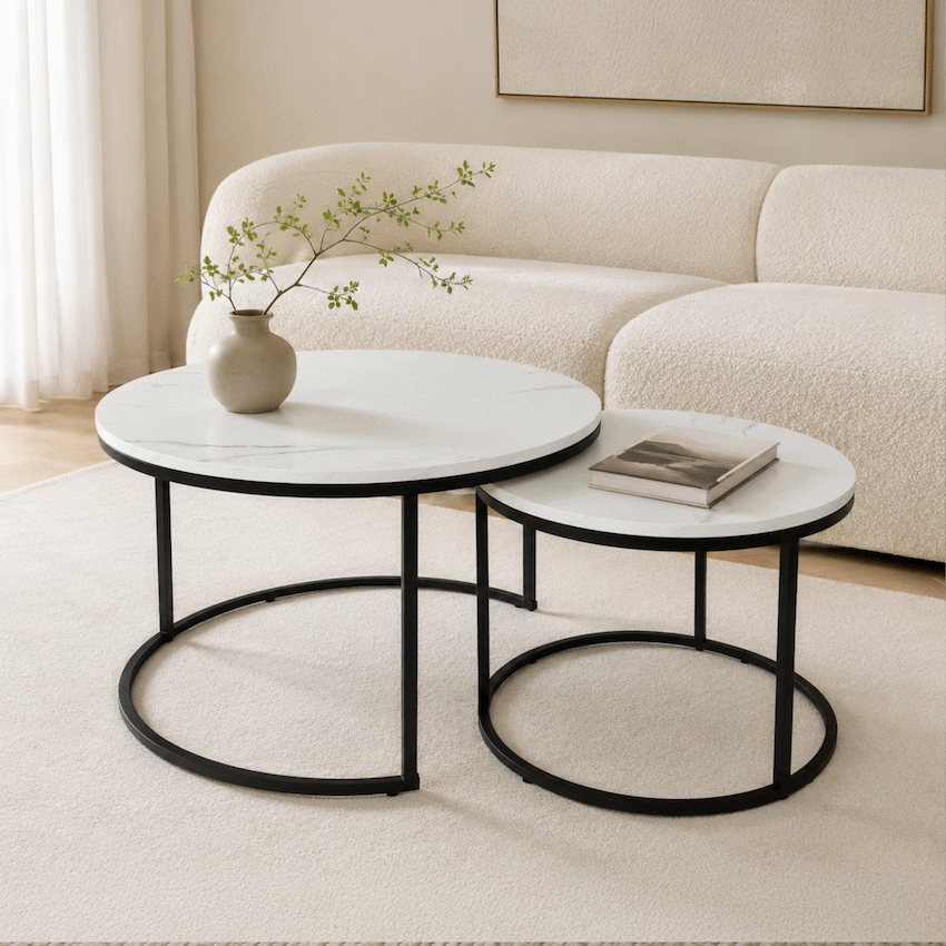 Everfurn Nile Nesting Coffee Table - Marble White