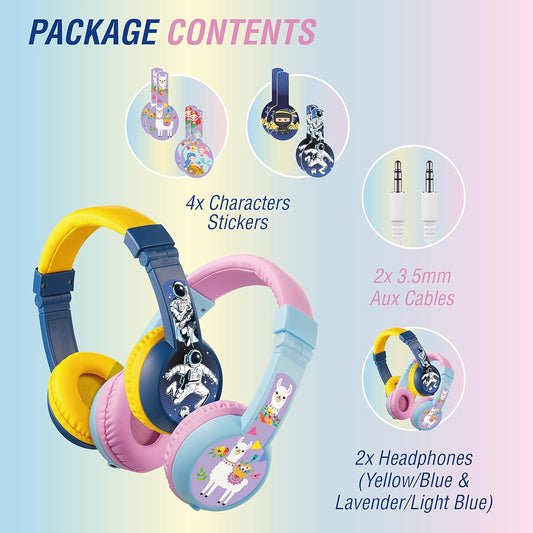 VOLKANO SIDEKICK SERIES WIRED KIDDIES HEADPHONES WITH SHARE PORT LAVENDERLIGHT BLUE