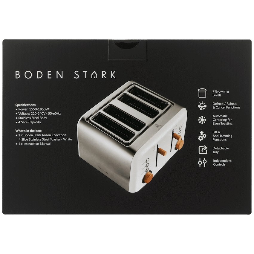 Boden Stark Anson Collection 4 Slice SS Toaster White