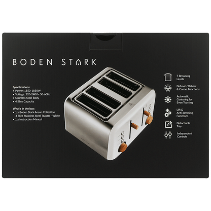 Boden Stark Anson Collection 4 Slice SS Toaster White