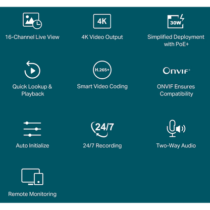 TP-Link Vigi NVR2016H-16P 16-Channel PoE+ Network Video Recorder