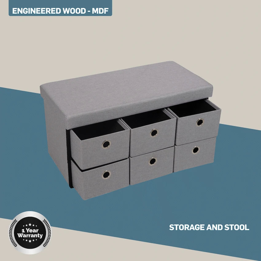Foldable Storage Ottoman with Six Drawers