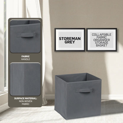 Everfurn Storeman Grey, Collapsible Fabric Organiser Storage Basket - 10 Pack