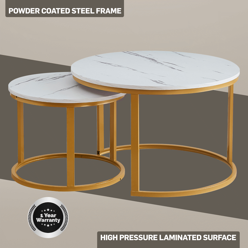 Everfurn Nile Nesting Coffee Table - White & Gold (2 Pc)