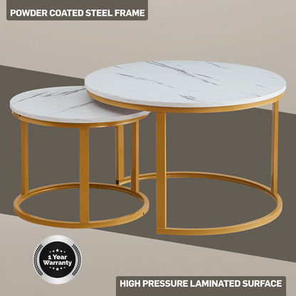 Everfurn Nile Nesting Coffee Table - White & Gold (2 Pc)