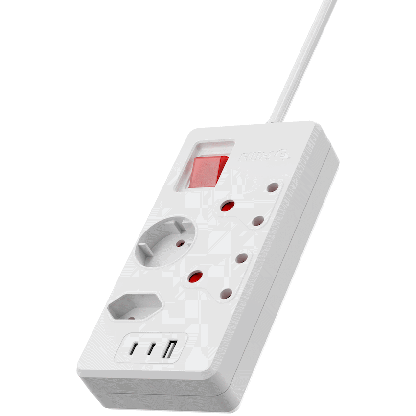 Ellies High Surge 4 Way Multi-plug PD20W Dual USB-C + USB - 0.5M - WT
