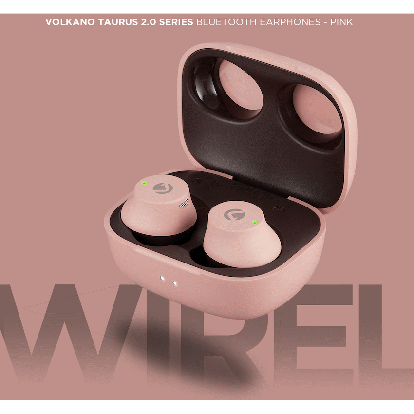 Volkano Taurus Series 2.0 True Wireless Earphones with Charging Case - Pink