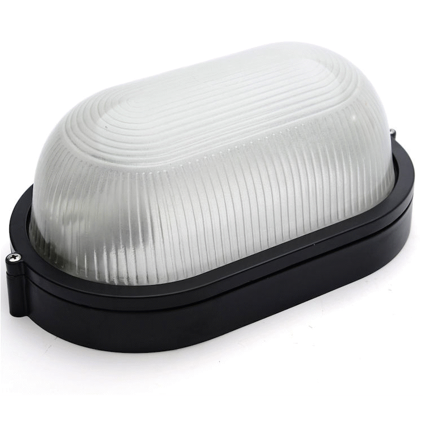 Ellies Illume Series - AC Oval Bulkhead - Aluminium + Glass - E27 Base - BK