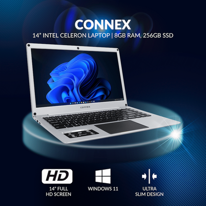 Connex Laptop L1430-PRO-SL256 - 14" Celeron N4020 8GB/256SSD W11HOME Printer+Bag+Mouse