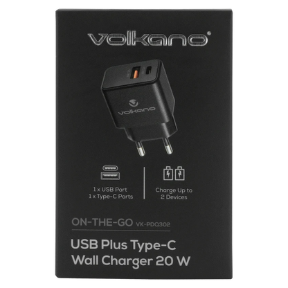 Volkano On-the-Go USB + Type-C 20w PD Wall Charger