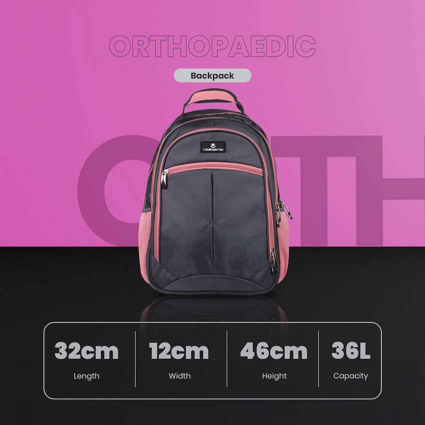Volkano Orthopaedic Backpack 27L - Dark Grey/Pink