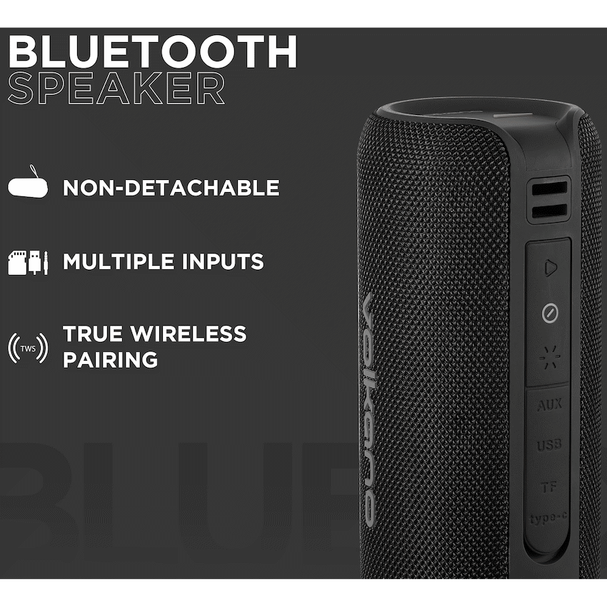 Volkano Rave Series Portable Bluetooth Speaker  - Black with grey buttons