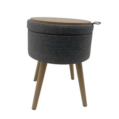 Sophie Round Storage  Stool with wooden legs - Grey