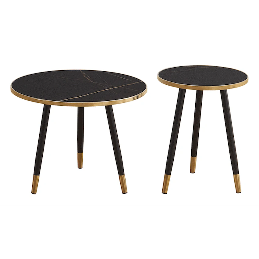 Everfurn Diana Coffee Table Black Marble with Black Legs