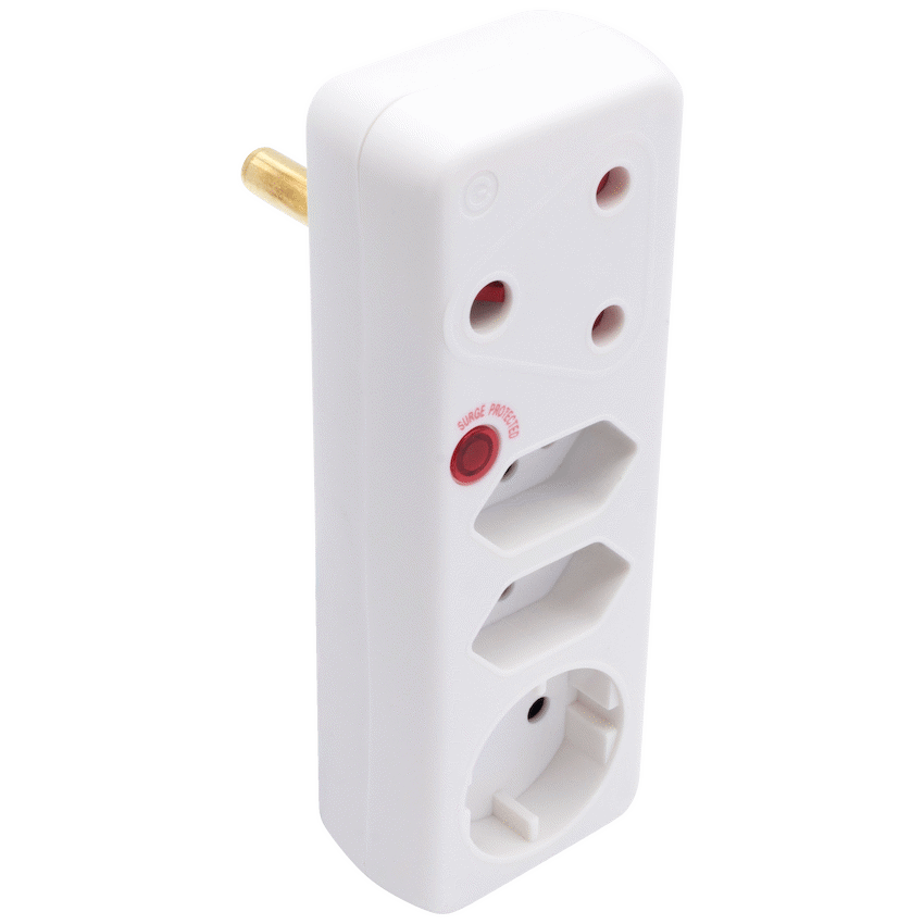 Switched 4-Way Medium Surge Adaptor with Schuko - White