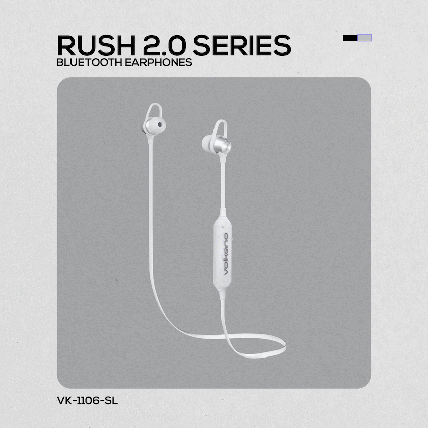 Volkano Rush 2.0 Bluetooth Earphones with Carry Case - Silver