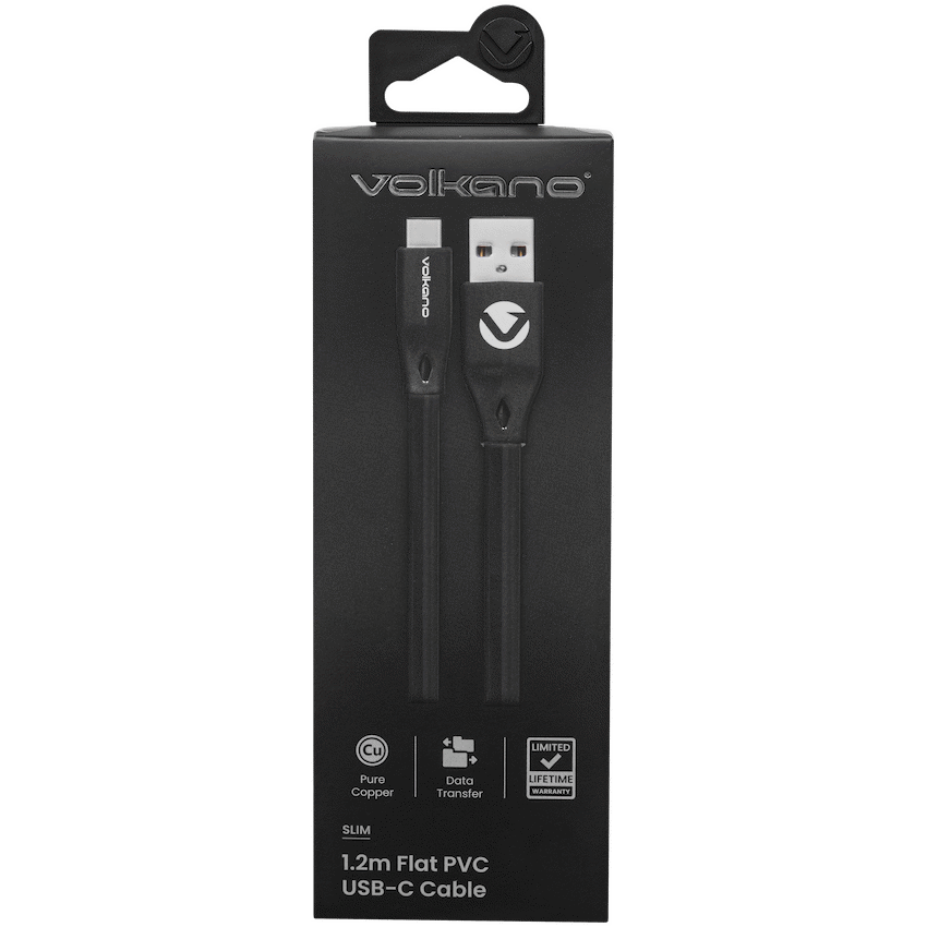 Volkano Slim Series Flat PVC Type-C Cable 1.2m - Black