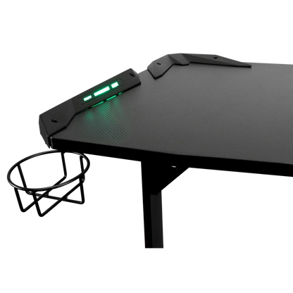 Fortress Gaming Desk with RGB Lights, Cup Holder