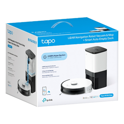 TP-Link Tapo RV30 Plus LIDAR Vacuum, Mop, Auto Empty, Gyroscope, 5000 mAh, 400 ml, 4L dust bag