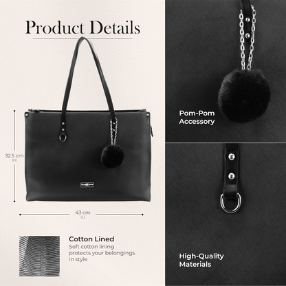 Supanova Pompom Ladies Laptop Bag - Black
