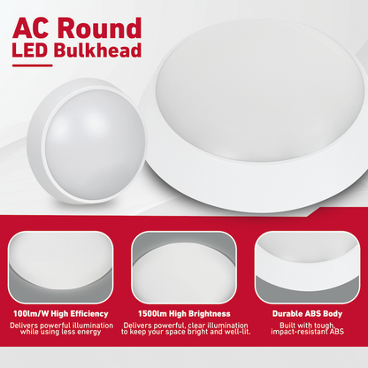 Ellies Spectra Series - AC 15W  Round LED Bulkhead with 3CCT -WT