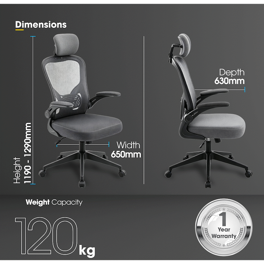 Everfurn Stagio Ergo Office Chair - High Back - Grey