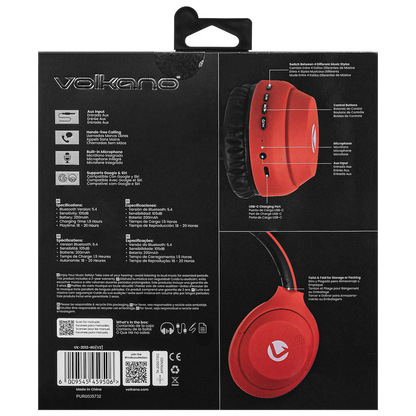 Volkano Cosmic 2 Series Bluetooth Headphones - Red