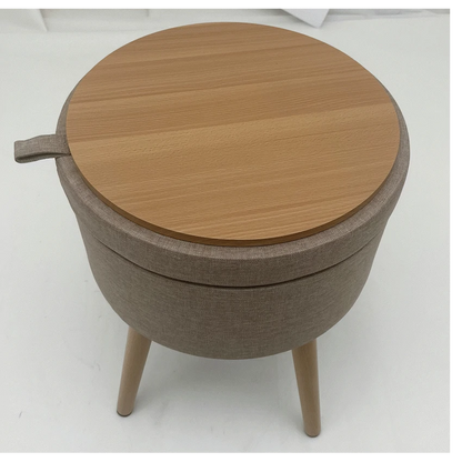 Sophie Round Storage Stool with Wooden Legs - Brown