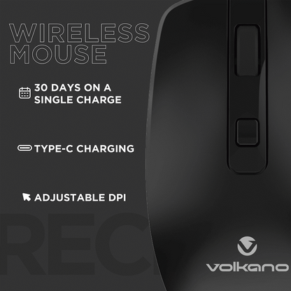 Volkano Granite Series Rechargeable Wireless Mouse - Black