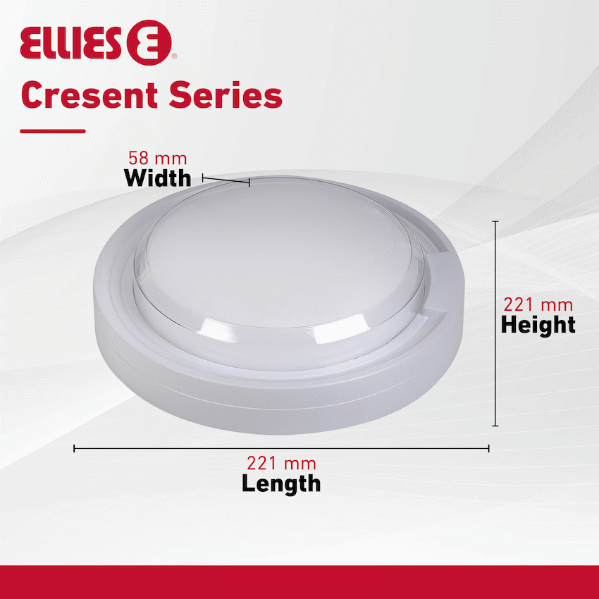 Ellies Cresent Series AC 24W Round LED Bulkhead - PC - WT