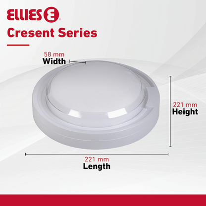 Ellies Cresent Series AC 24W Round LED Bulkhead - PC - WT