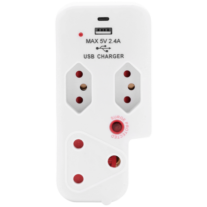 Ellies 3 Way Surge Adaptor with Type C + USB - WT
