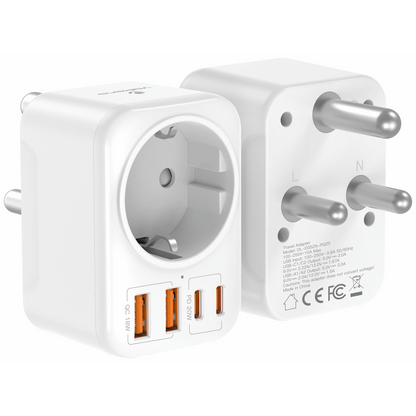 Volkano MultiVolt Series 2x USB-A + 2x USB-C adaptor SA Plug to multi travel socket 20Watt
