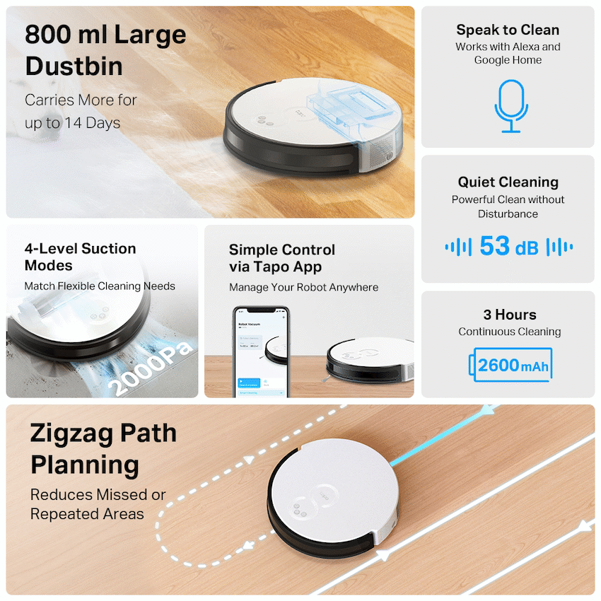 TP-Link Tapo RV10 Lite - Robot Vacuum Cleaner, Gyroscope, 2600mah