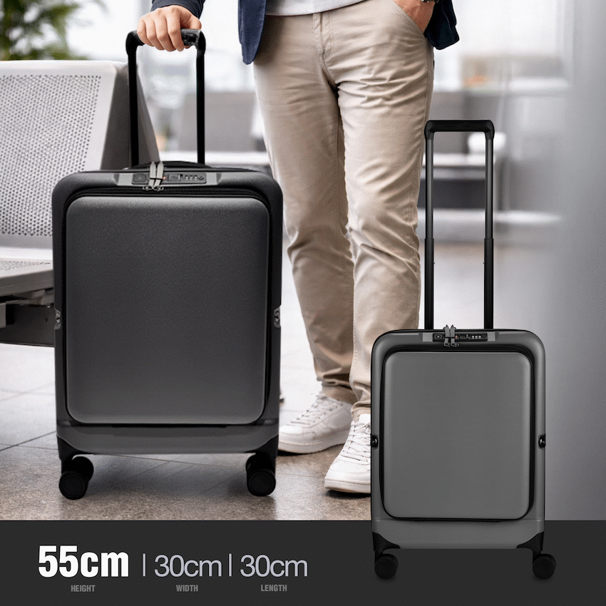 Expandable PP 55cm Carry On Luggage - Dark Grey