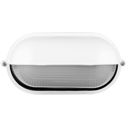 Ellies Arc Series - Large AC Oval Bulkhead - Aluminium + Glass - E27 Base -WT