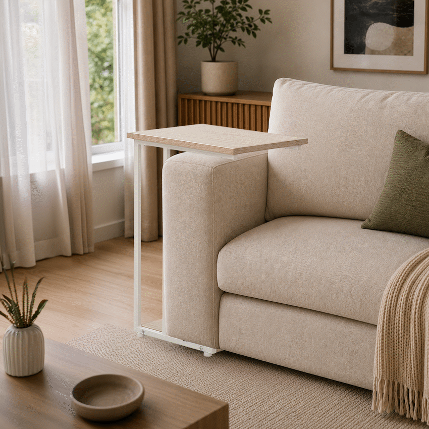 Everfurn Sofa Side Table - Oak and White