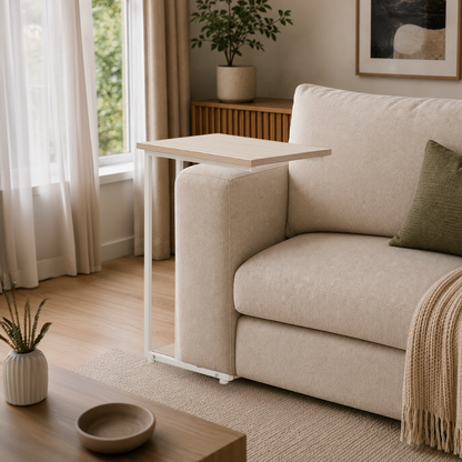 Everfurn Sofa Side Table - Oak and White