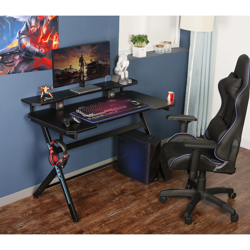 VX Gaming Donahue Gaming Desk - Black with Headphone Hook
