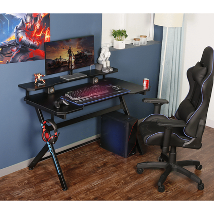 VX Gaming Donahue Gaming Desk - Black with Headphone Hook