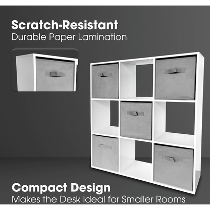 Everfurn Ninefold Bookshelf with 5 Storage Bins
