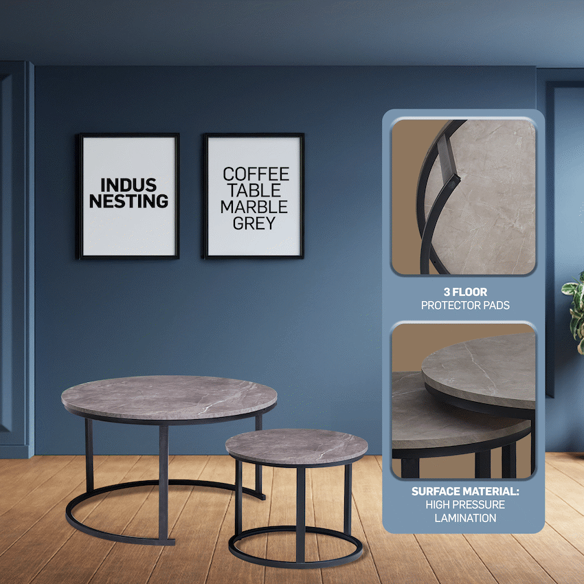 Everfurn Indus Nesting Coffee Table Marble Grey 2 - Piece