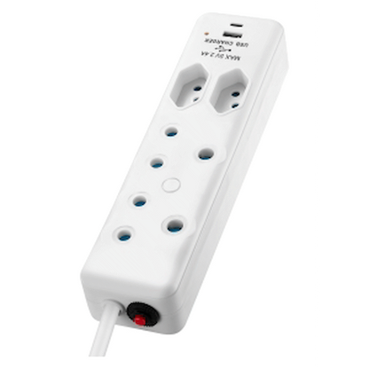Switched 4-Way Extension Lead with 1x Type-C + 1x USB - 4m