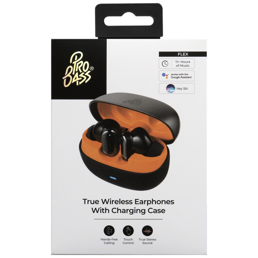Pro Bass Flex Series TWS Earphone - Black + Orange