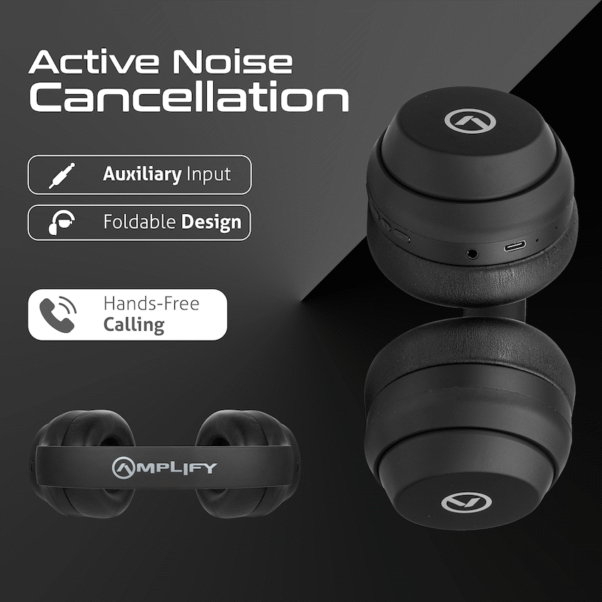 Amplify Quietude Bluetooth Headphones with Active Noise Cancelling - Black